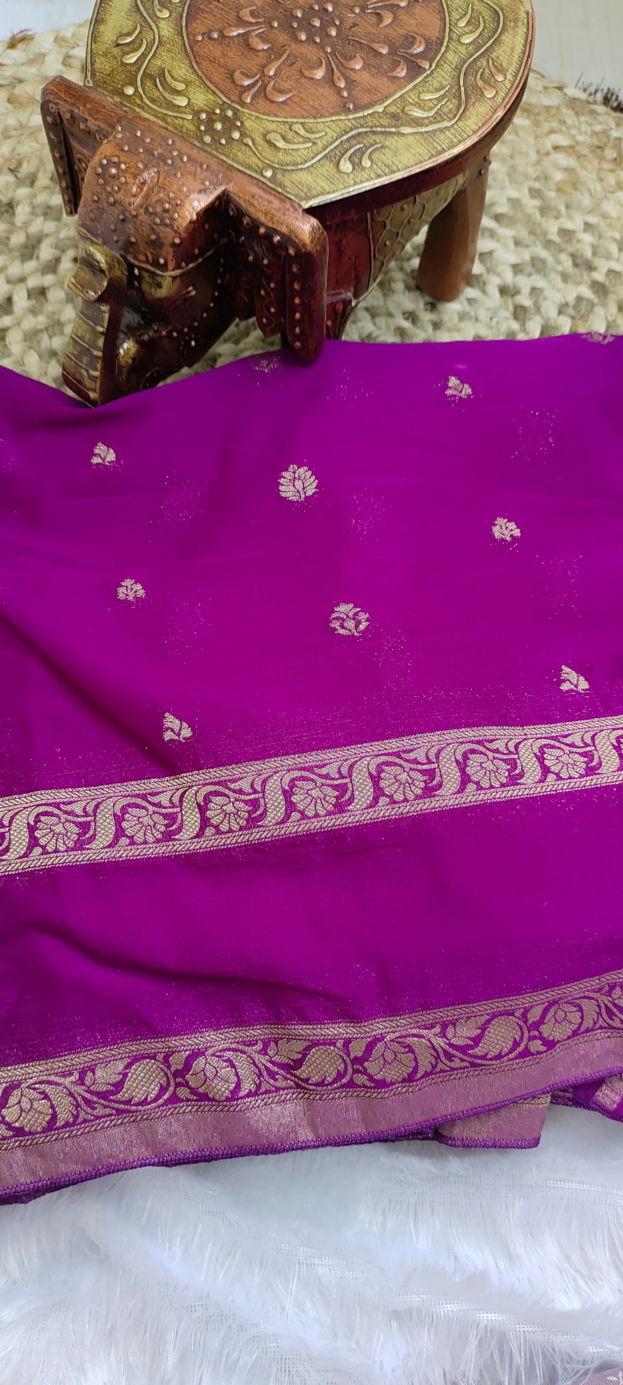 Magenta Banarasi Khaddi Georgette Saree with Zari Booti Weave [VS06]