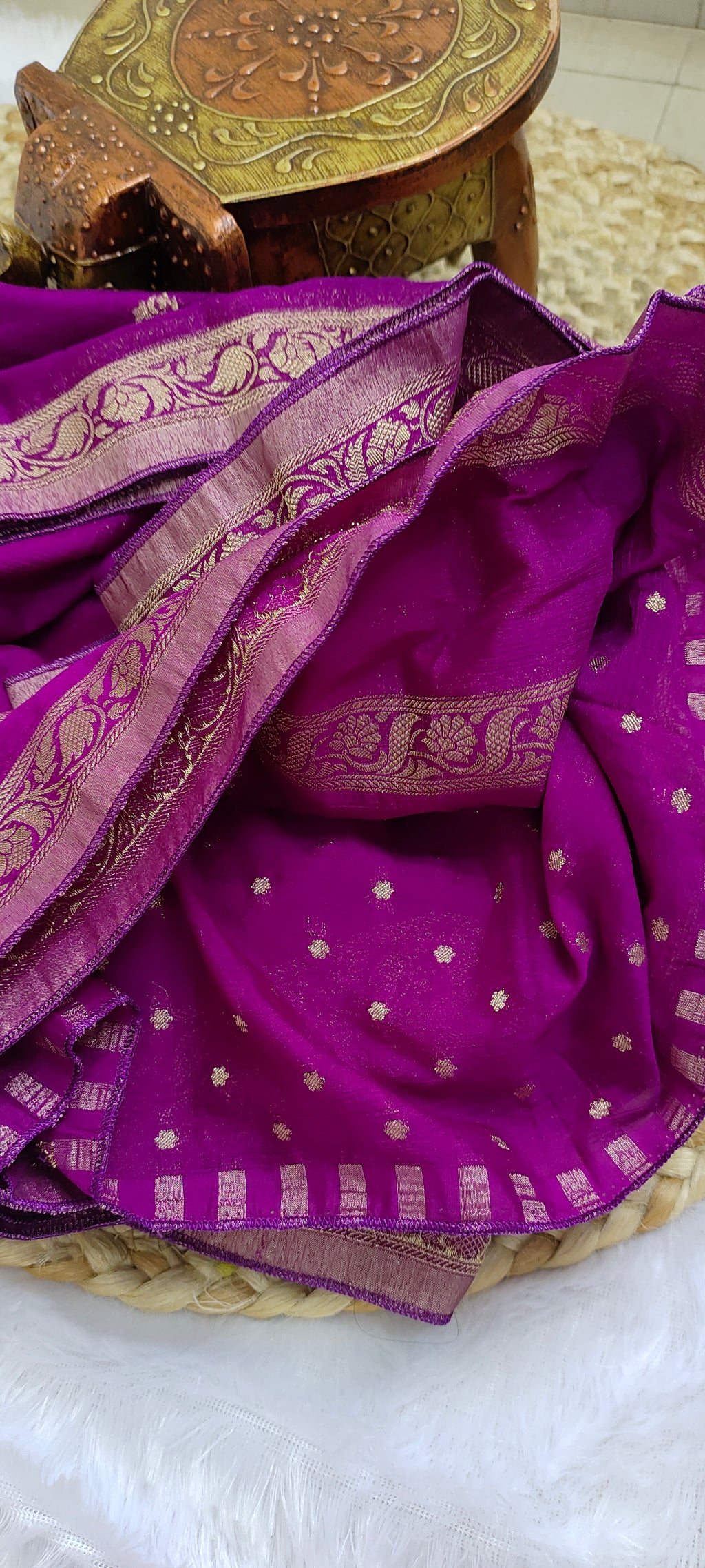 Magenta Banarasi Khaddi Georgette Saree with Zari Booti Weave [VS06]