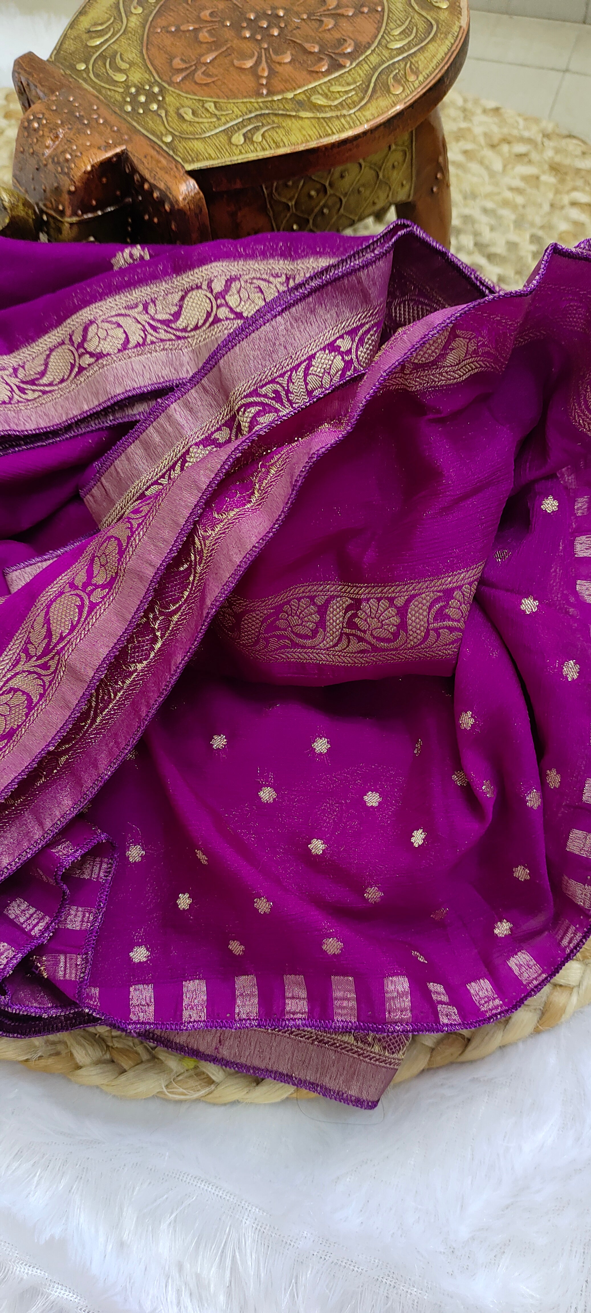 Magenta Banarasi Khaddi Georgette Saree with Zari Booti Weave [VS06]