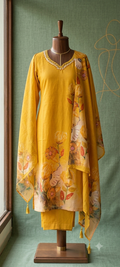 Yellow Cotton Kurta Set with Mirror Work & Digital Print [VK18]