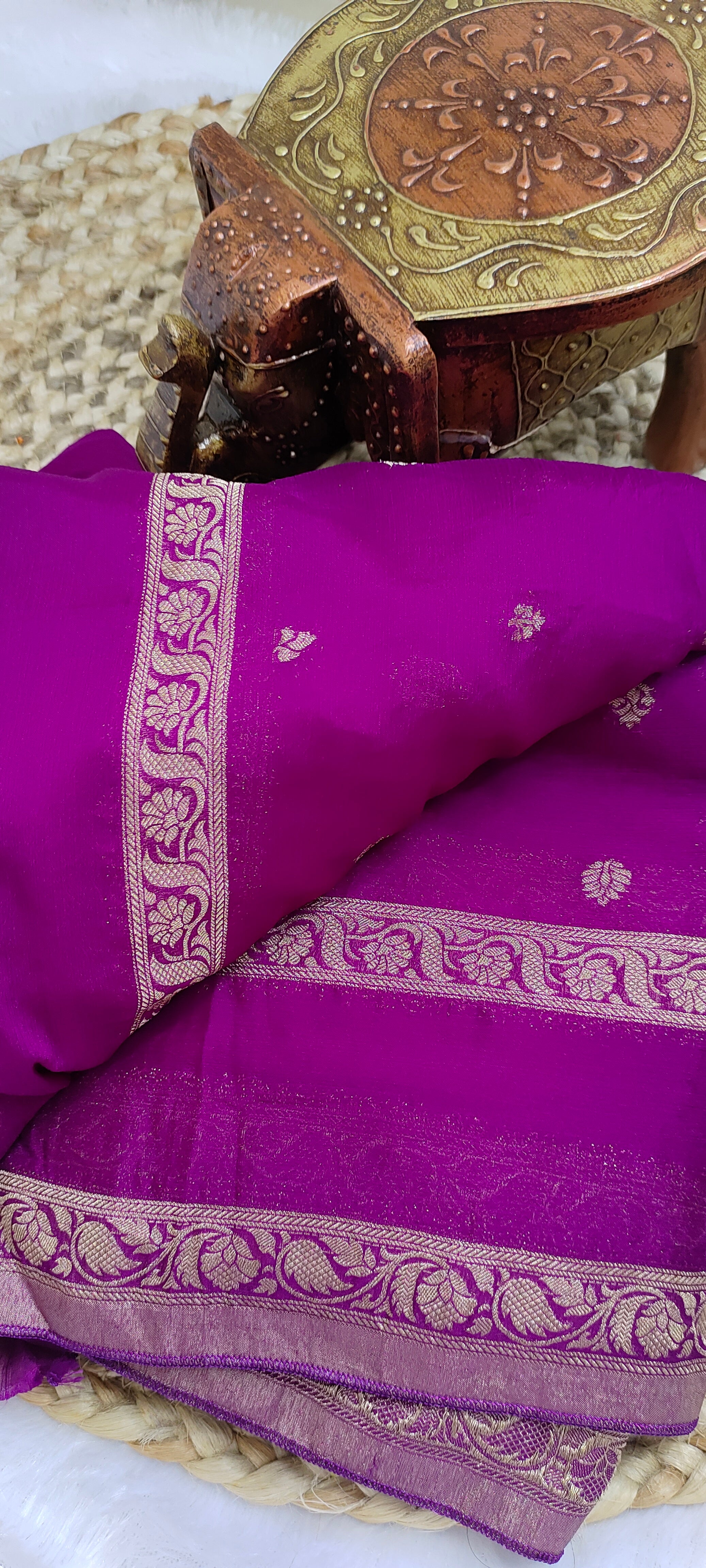 Magenta Banarasi Khaddi Georgette Saree with Zari Booti Weave [VS06]
