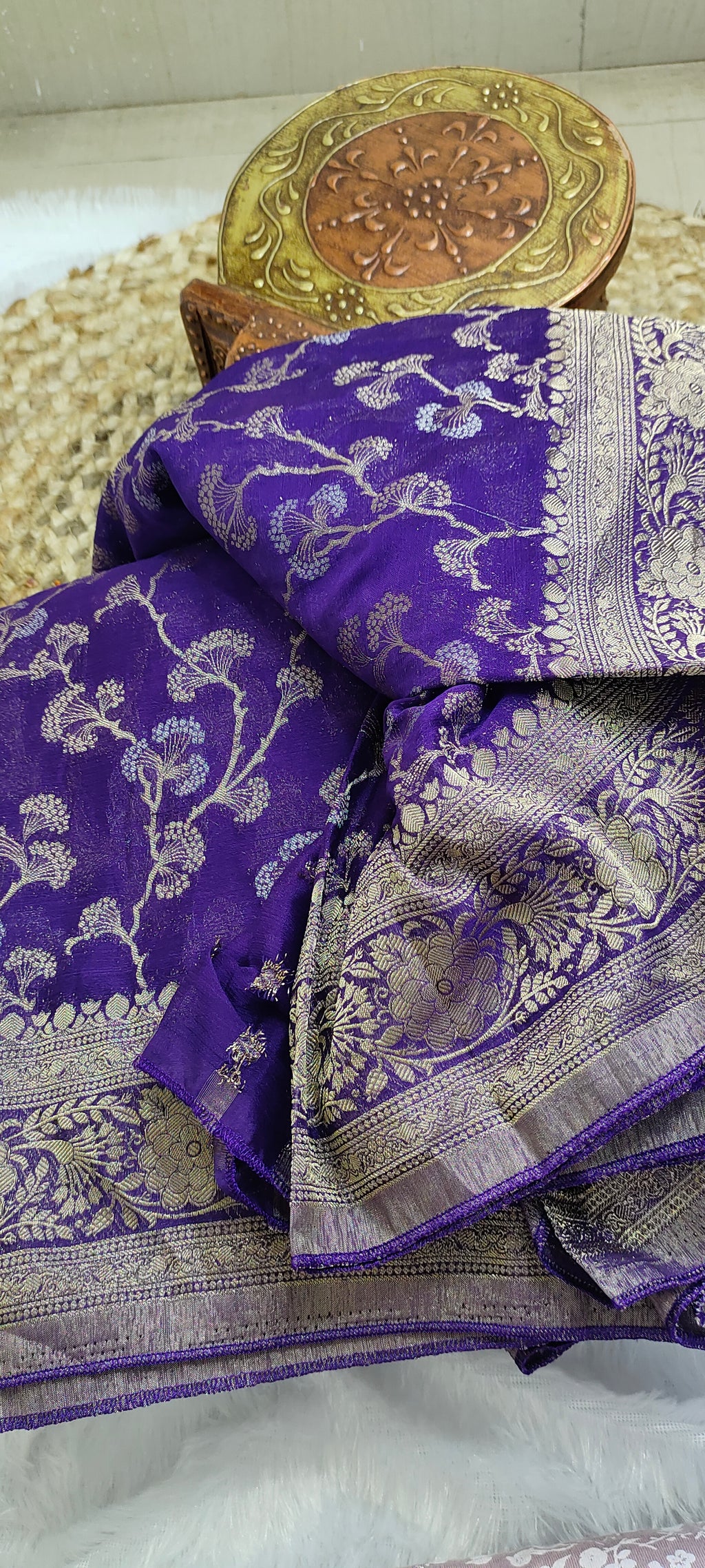 Purple Banarasi Khaddi Georgette Saree with Zari Floral Weave [VS05]
