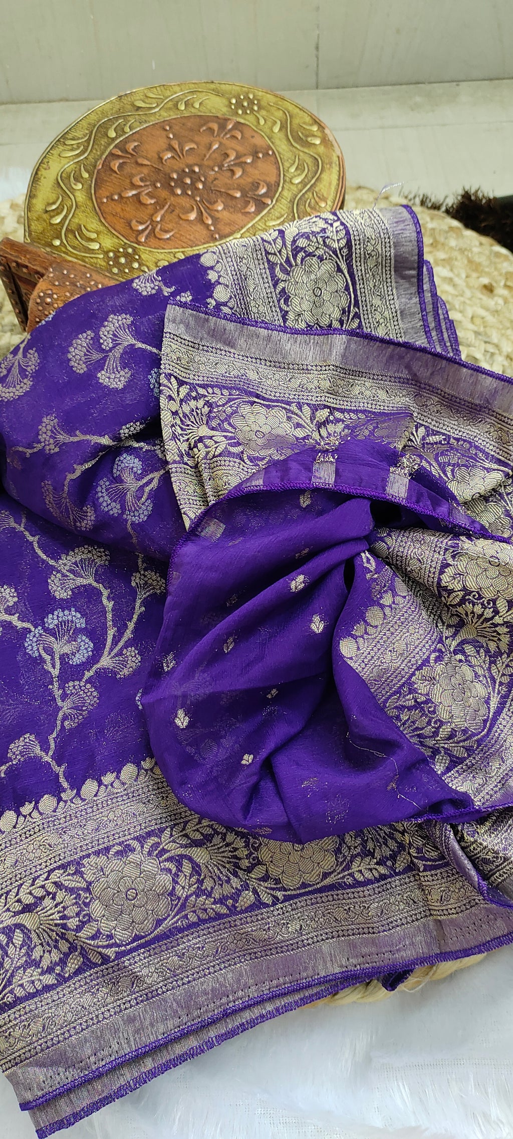 Purple Banarasi Khaddi Georgette Saree with Zari Floral Weave [VS05]