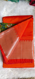 Orange Mangalagiri Pattu Saree with Kanchi Silver Border