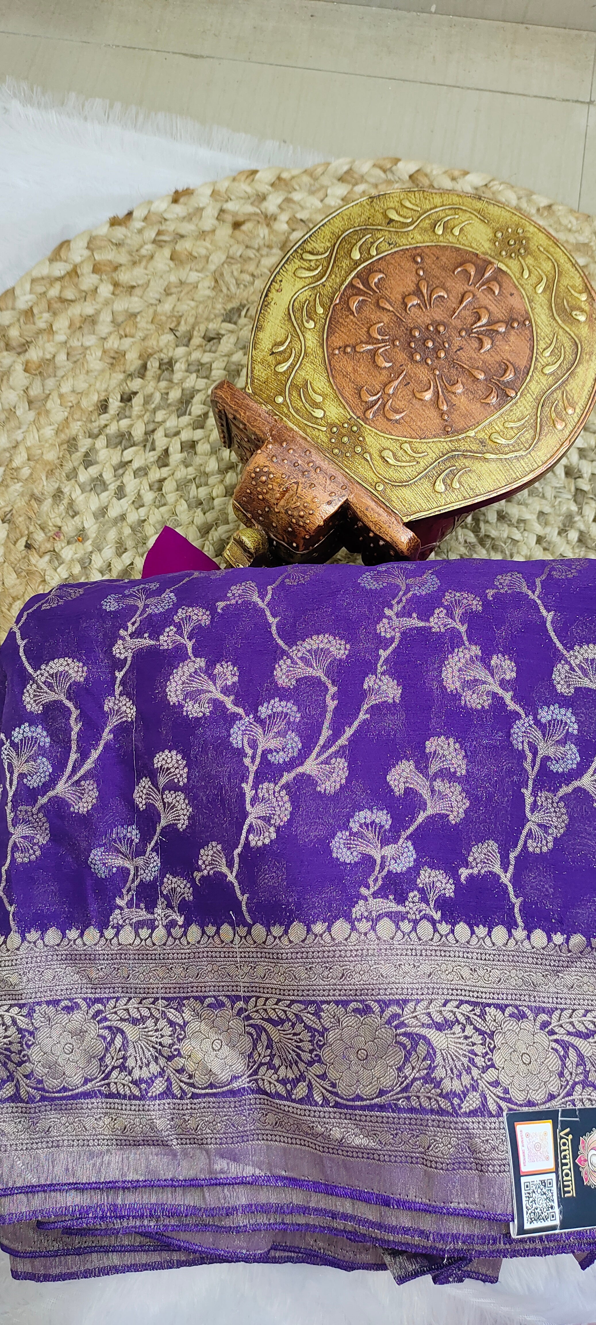Purple Banarasi Khaddi Georgette Saree with Zari Floral Weave [VS05]