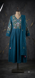 Teal Green Mul Cotton Kurta Set with Hand Tassels