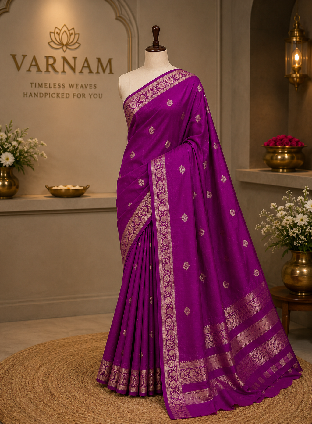 Magenta Banarasi Khaddi Georgette Saree with Zari Booti Weave [VS06]