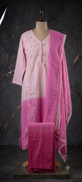 Pink Tie-Dye Cotton Kurta Set with Lace