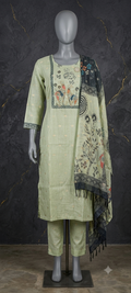 Light Green Kota Kurta Set with Golden Zari & Pearl Work [VK16]